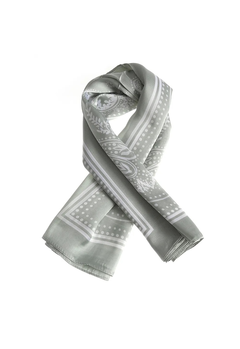 Esarfa gri deschis cu model floral si detalii punctate Esarfa gri deschis cu model floral si detalii punctate