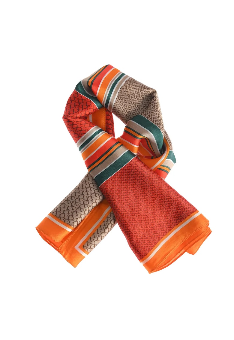Esarfa cu imprimeu geometric si accente portocalii