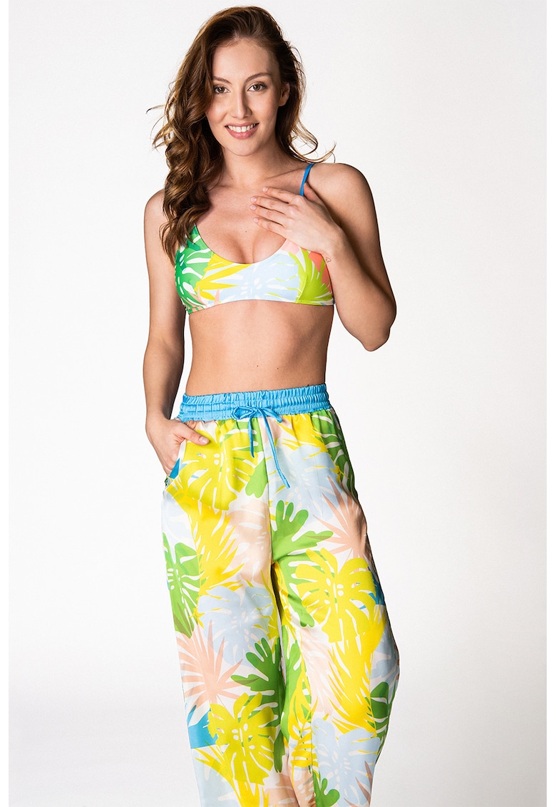 Pantaloni lejer cu snur si model floral