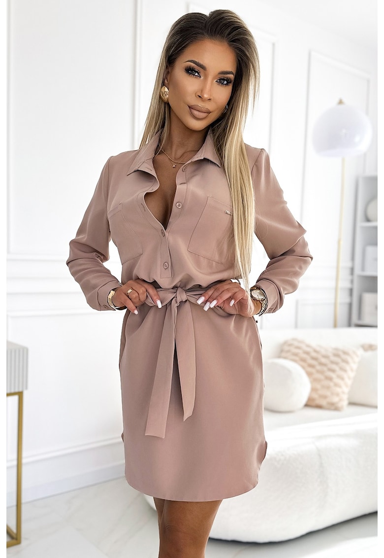 Rochie camasa cu buzunare si legatura -