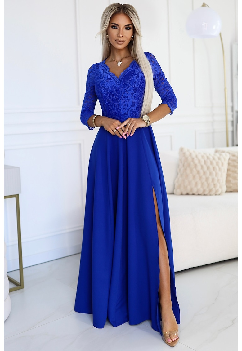 Rochie maxi cu fanta pe picior si decolteu in V -