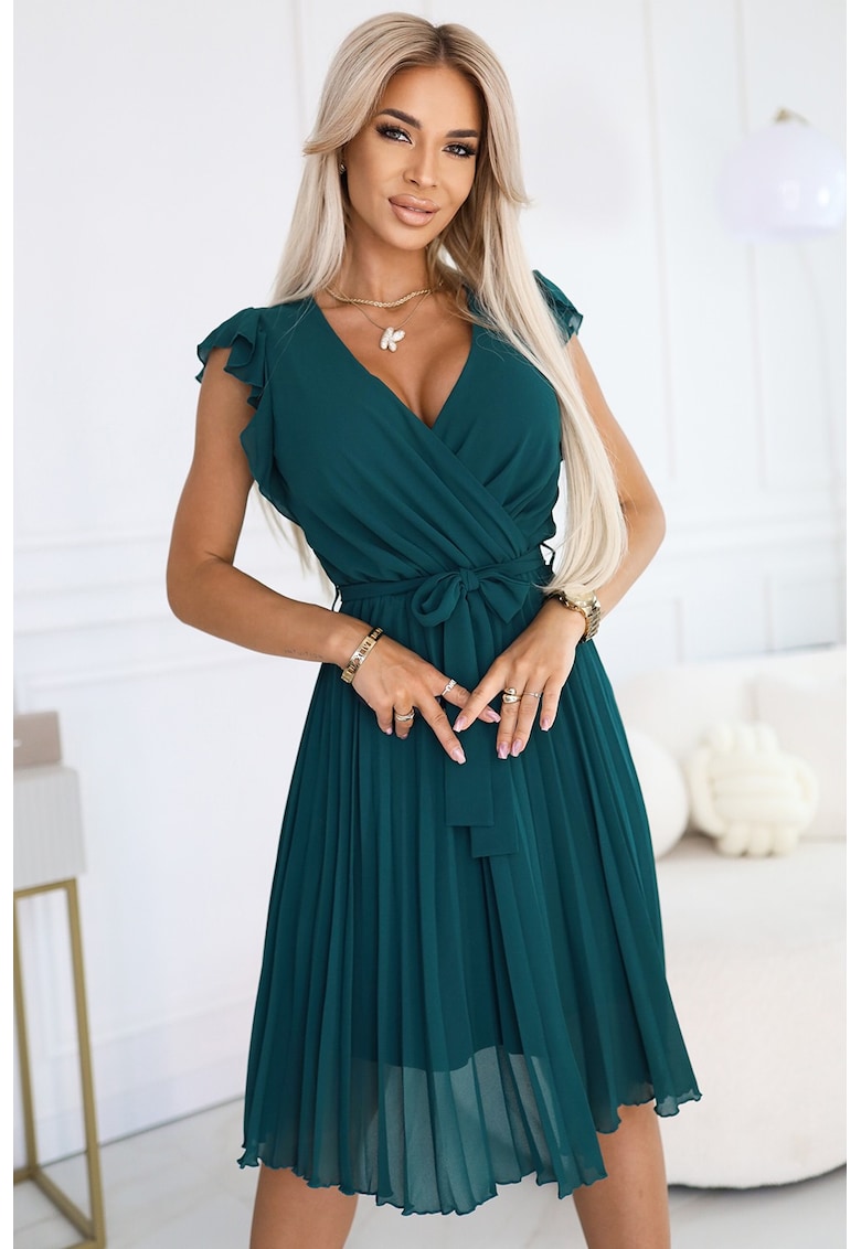 Rochie plisata cu volane pe umeri -