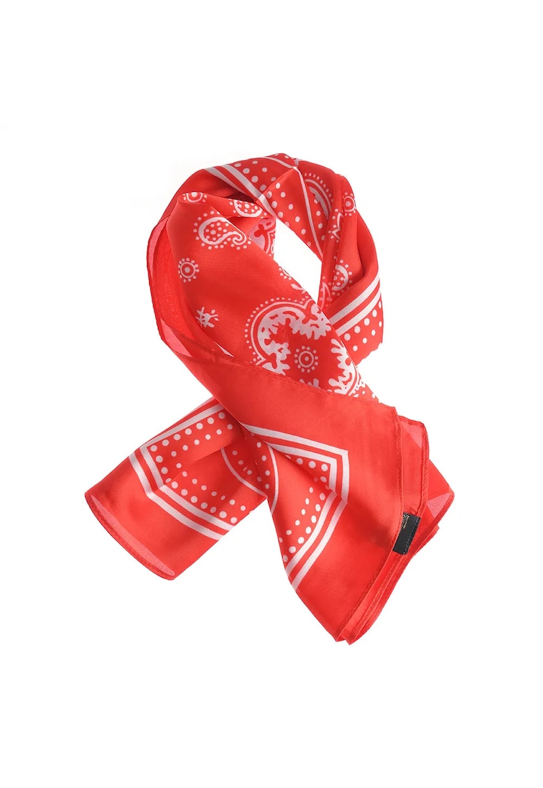 Esarfa rosie cu imprimeu paisley alb