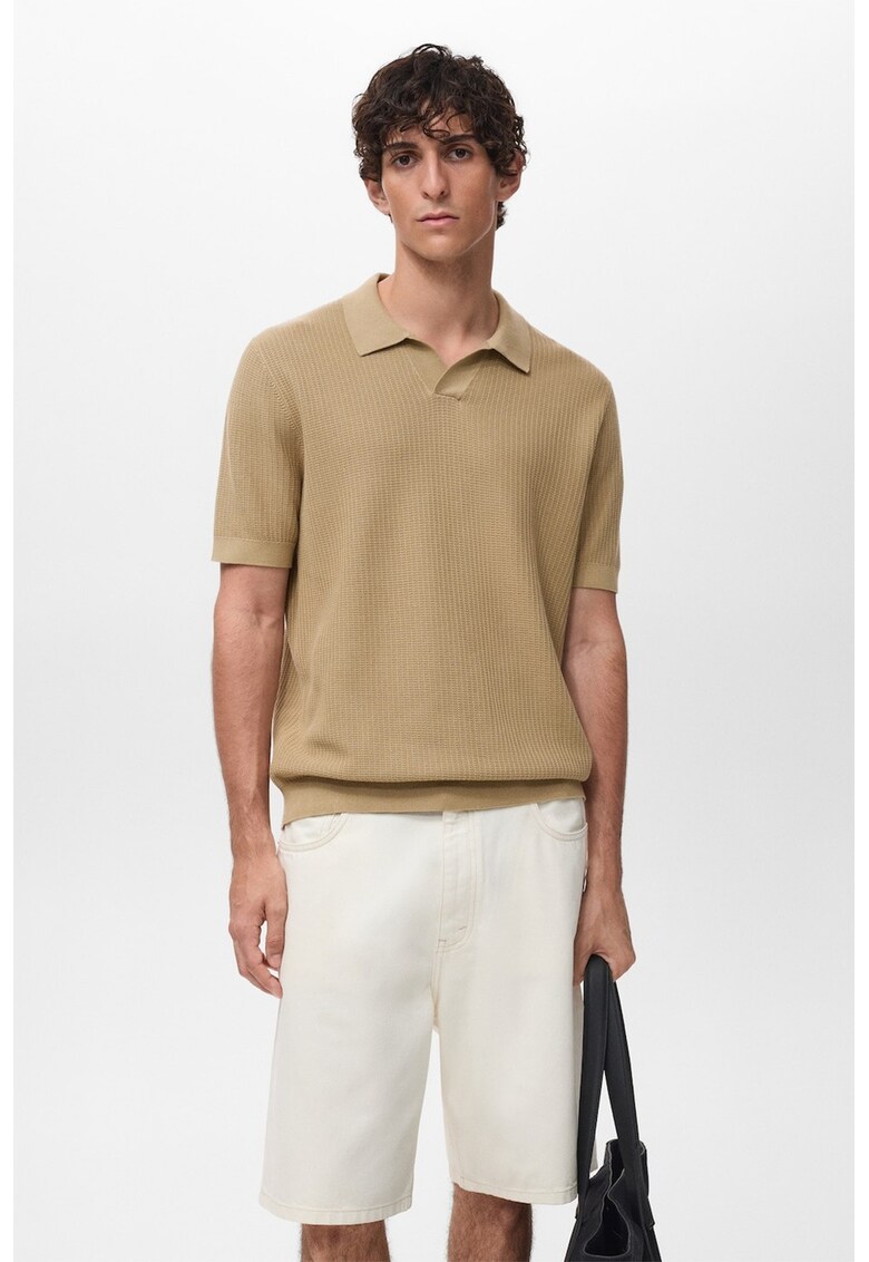 Tricou polo cu decolteu in V - Maro deschis