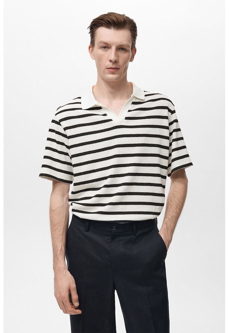 Tricou polo in dungi - Alb/Negru