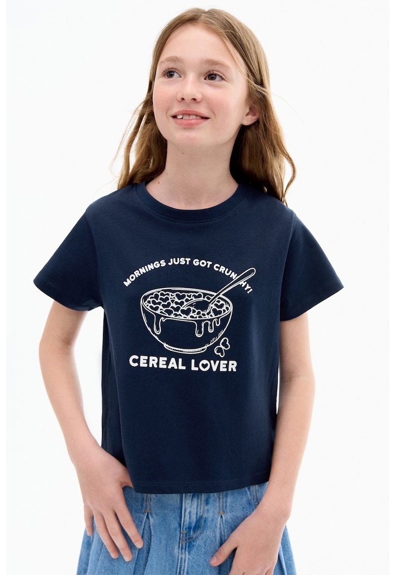 Tricou de bumbac cu imprimeu - Alb/Albastru ultramarin