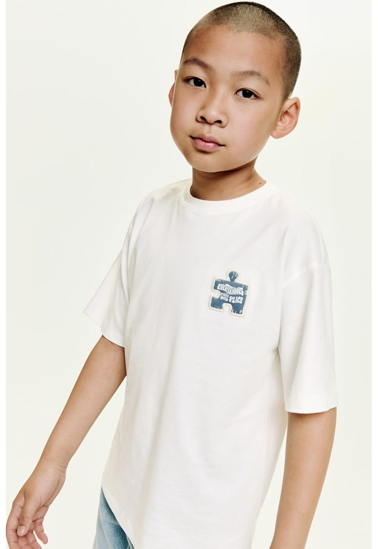 Tricou cu imprimeu grafic - Alb fildes/Albastru inchis