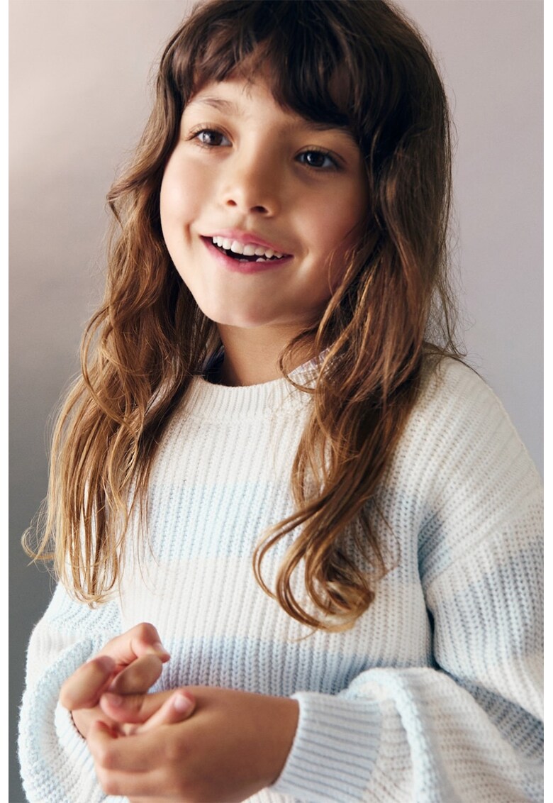 Pulover cu decolteu la baza gatului cu dungi - Albastru pastel/Alb murdar