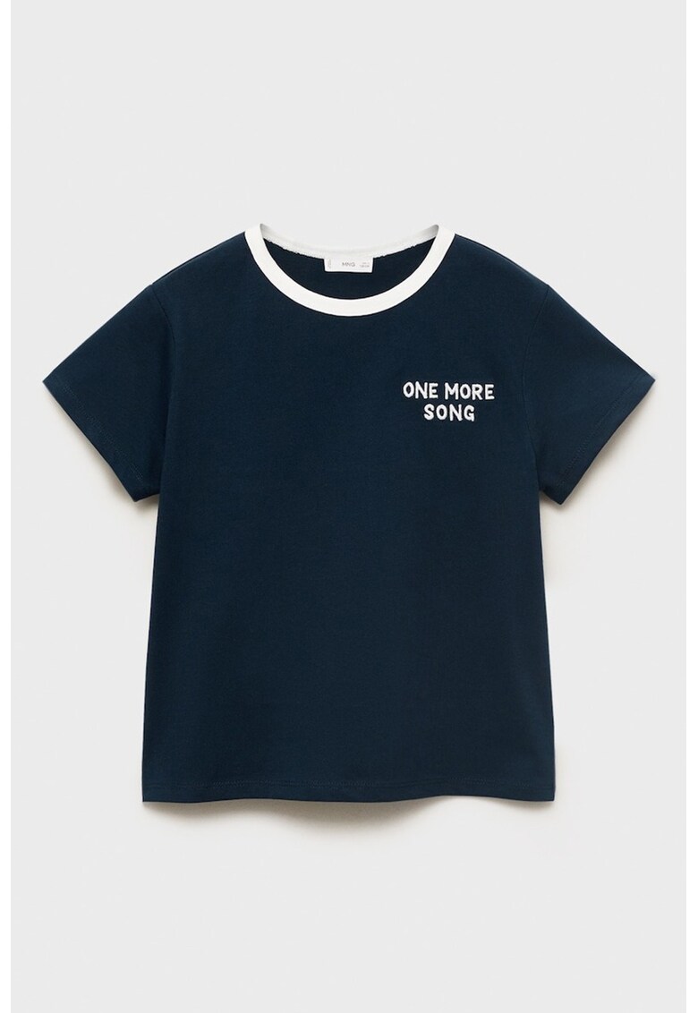 Tricou de bumbac cu text brodat - Alb/Albastru ultramarin