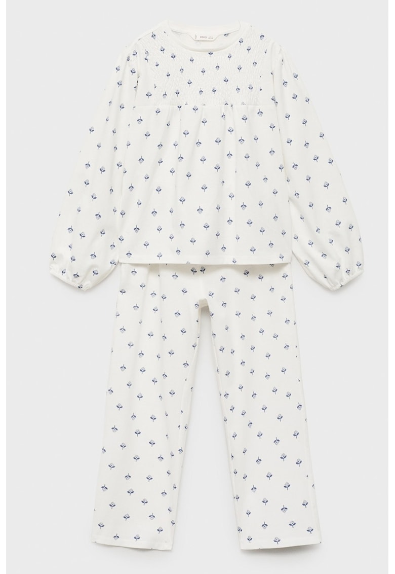 Pijama cu model si maneci lungi - Alb fildes/Albastru inchis