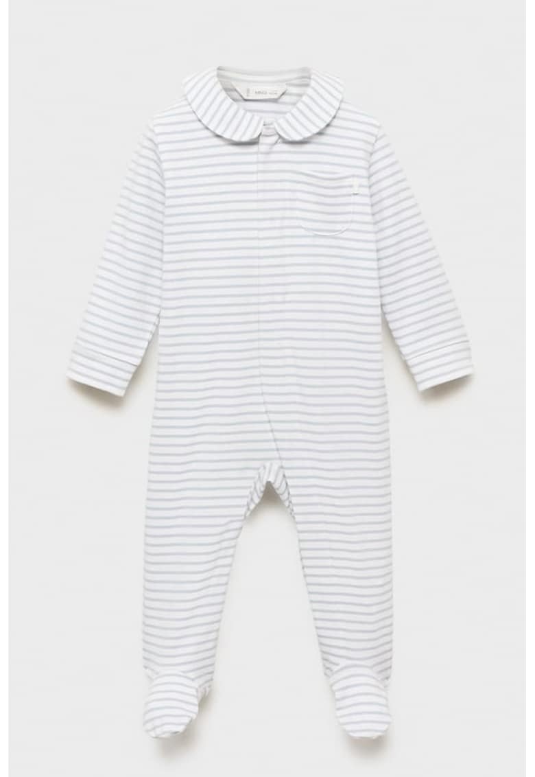 Salopeta din amestec de bumbac cu dungi - Alb/Albastru pal