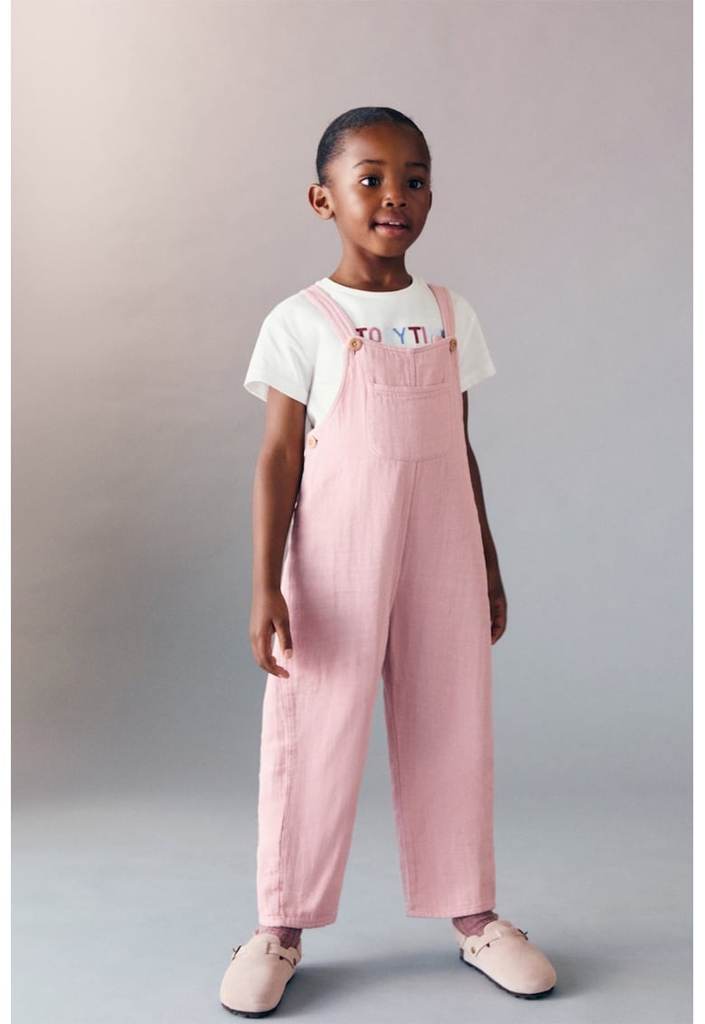 Salopeta uni de denim - Roz pastel