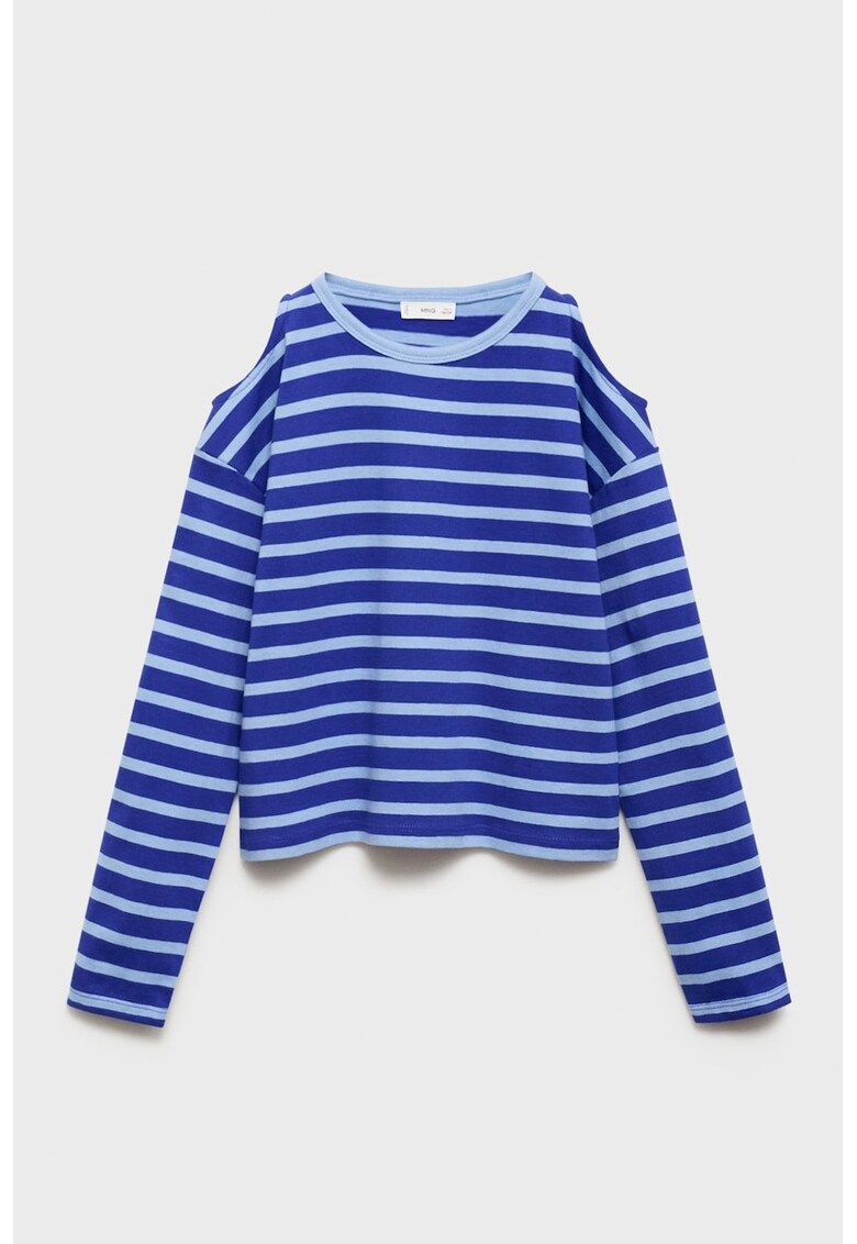 Bluza de bumbac cu dungi - Albastru azur/Albastru