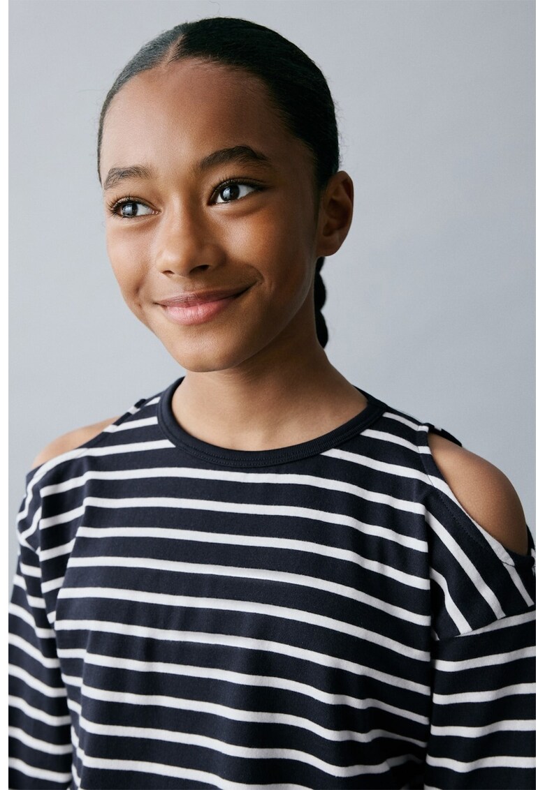 Bluza de bumbac cu dungi - Alb/Albastru ultramarin