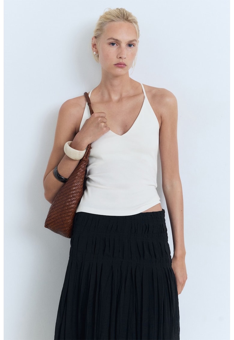 Top uni cu decolteu in V - Alb murdar