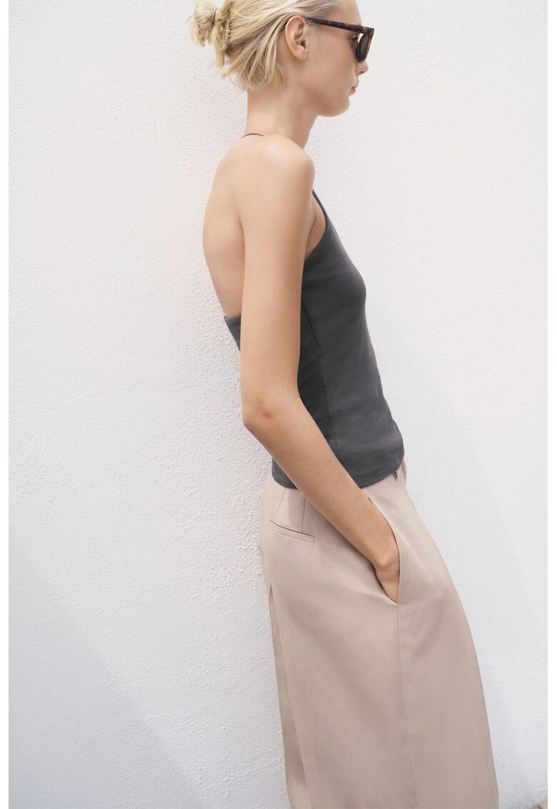 Top uni cu decolteu in V - Gri inchis