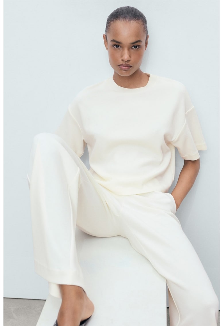 Tricou uni cu maneci cazute - Bej