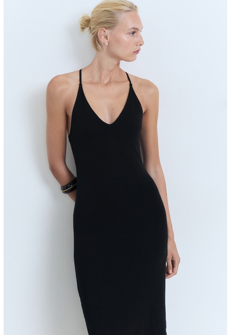 Rochie midi cambrata cu decolteu in V