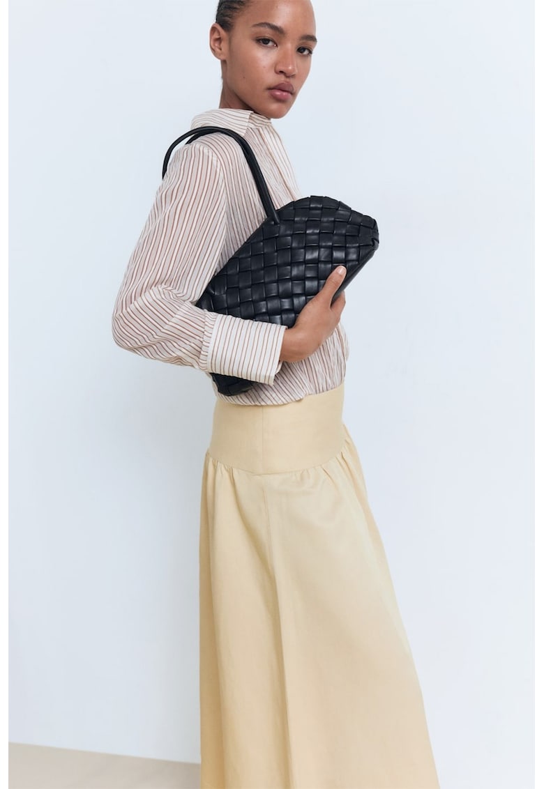 Fusta midi cu banda lata in talie - Bej deschis