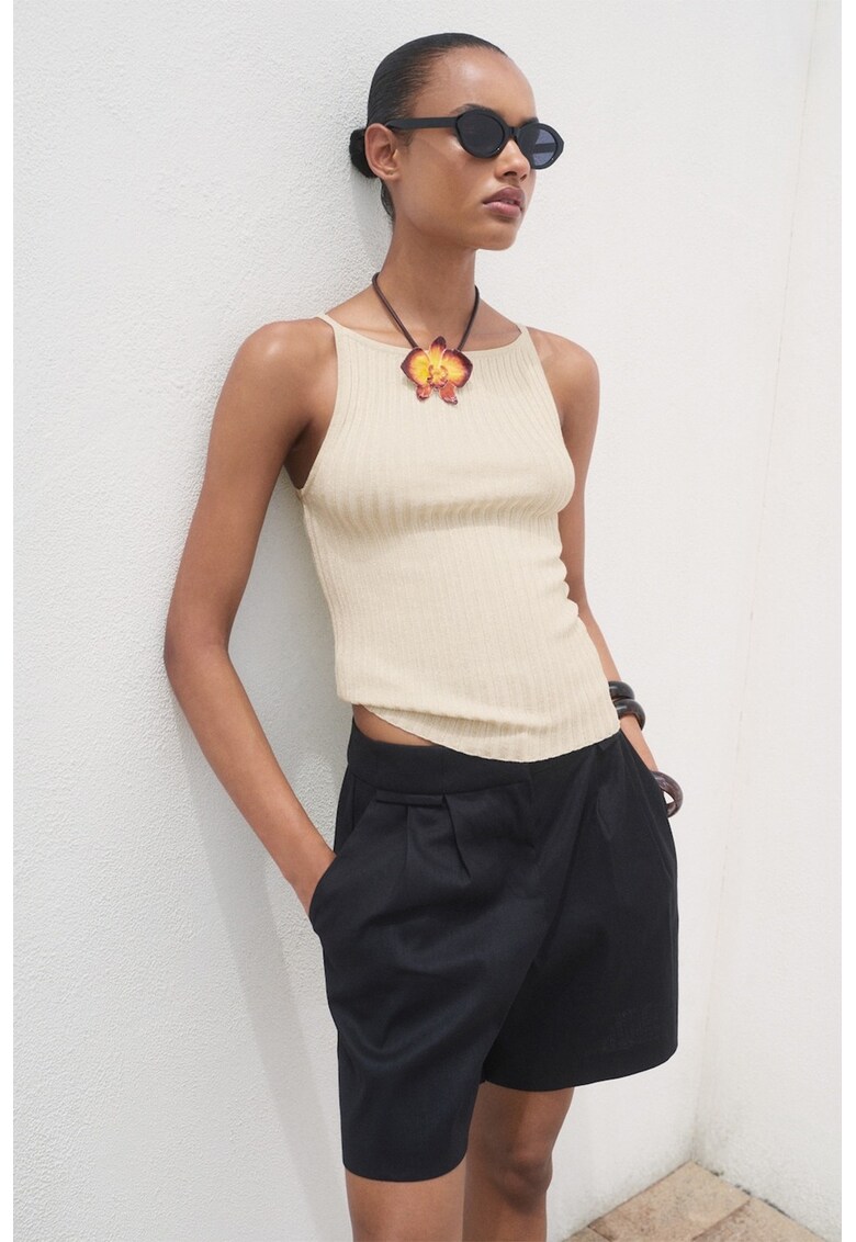 Top striat cu dungi inguste - Alb fildes