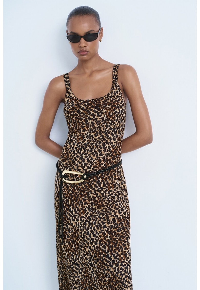 Rochie dreapta cu animal print - Negru/Portocaliu pal