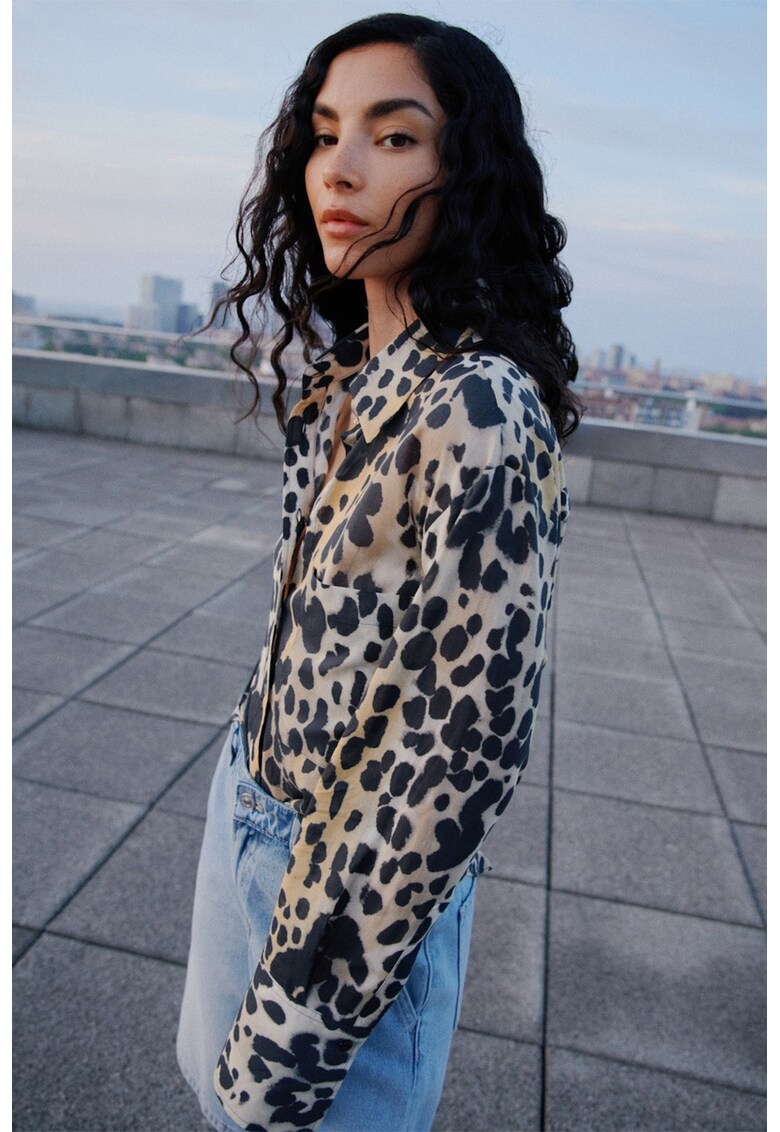 Camasa cu animal print - Negru/Bej