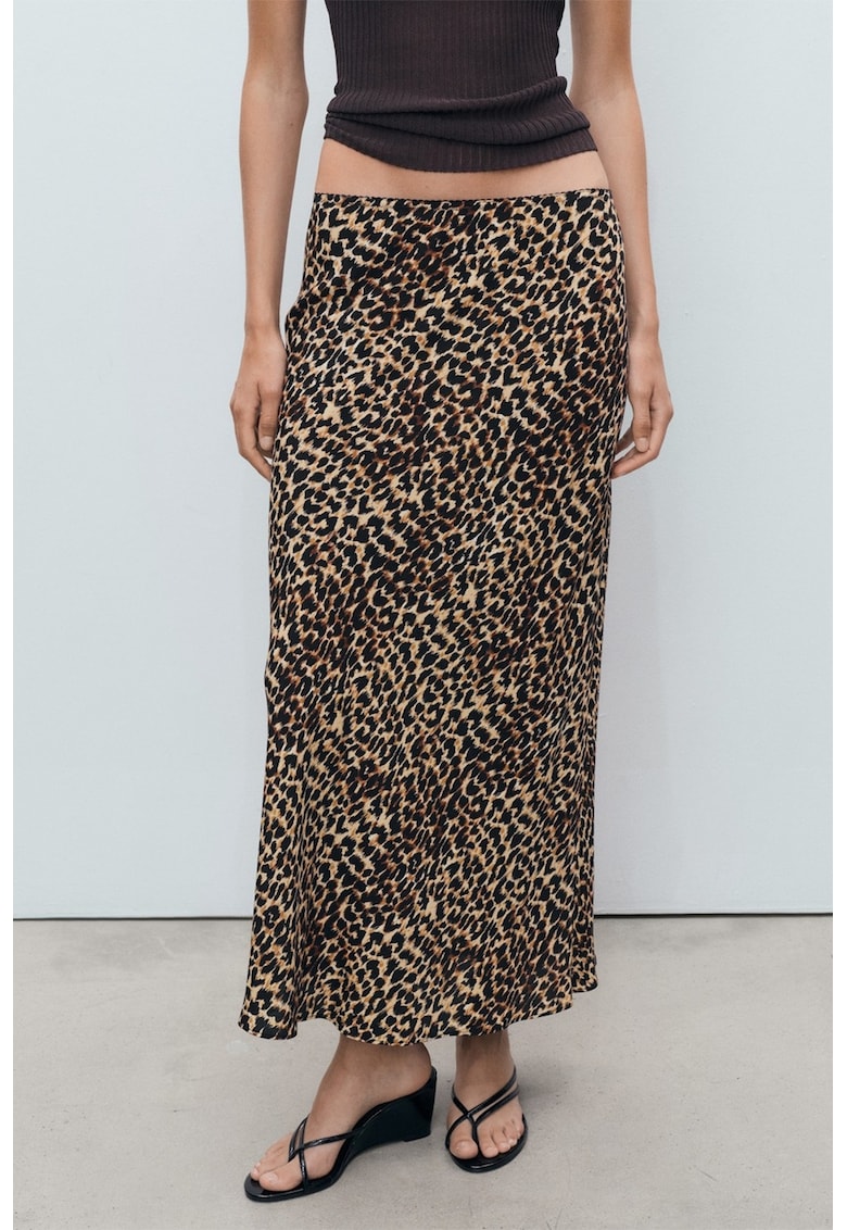 Fusta lunga cu animal print - Alb/Maro/Galben pai
