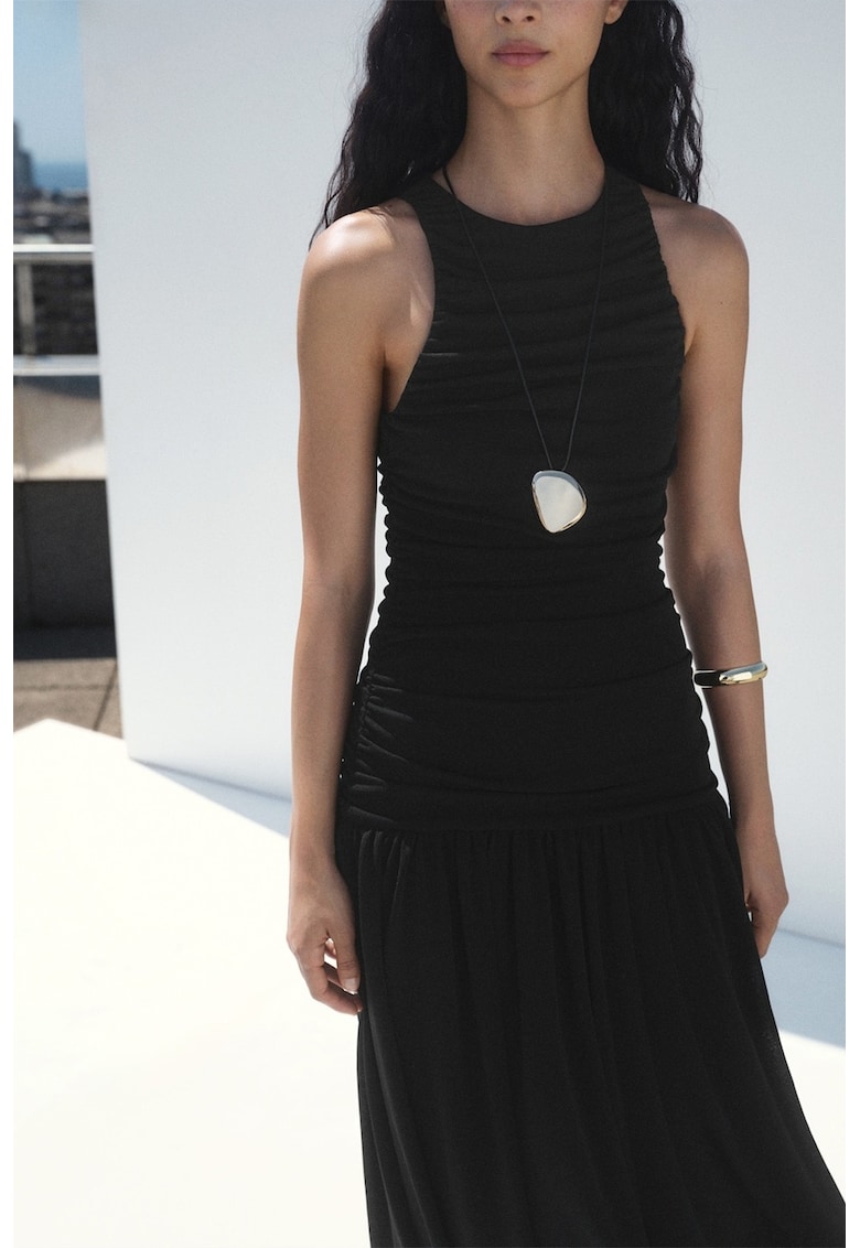 Rochie lunga cu decolteu la baza gatului - Negru