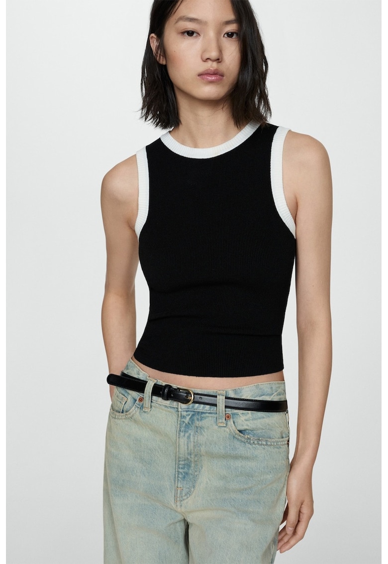 Pulover fara maneci cu detalii contrastante