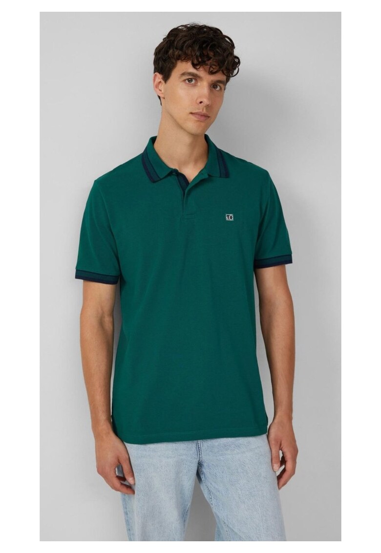 Tricou polo din bumbac pique - Verde inchis