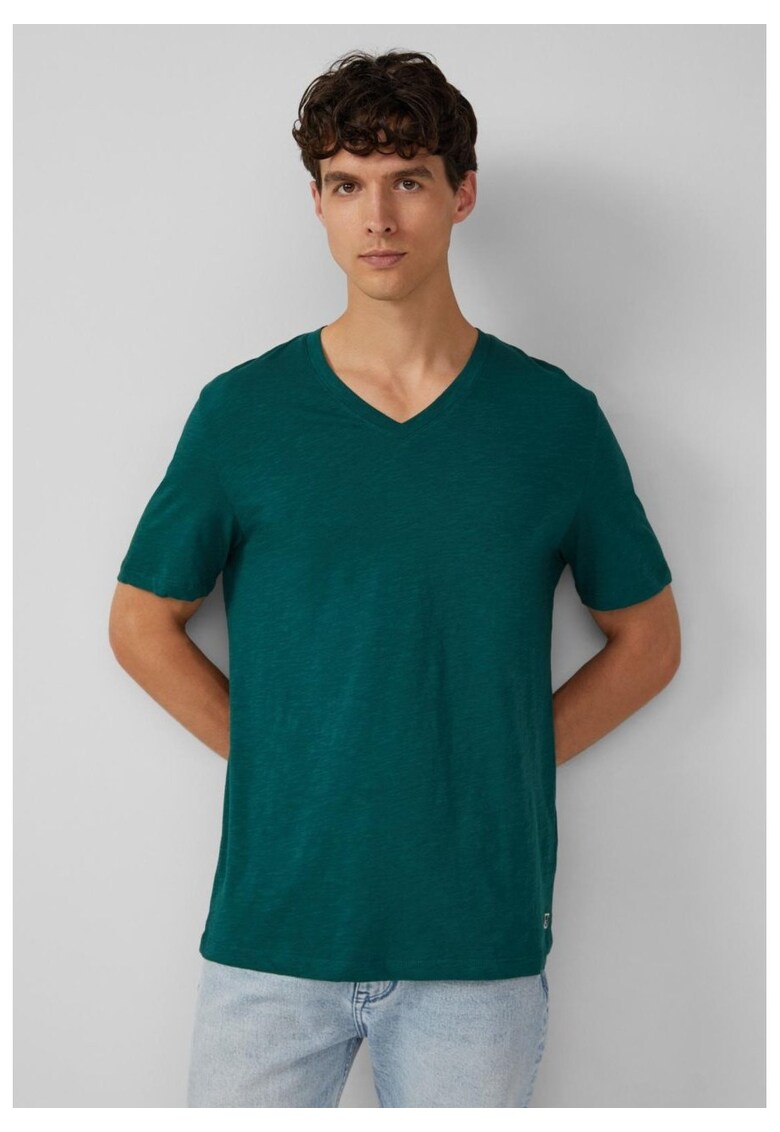 Tricou barbati cu decolteu in V - Regular fit - din bumbac - Verde inchis