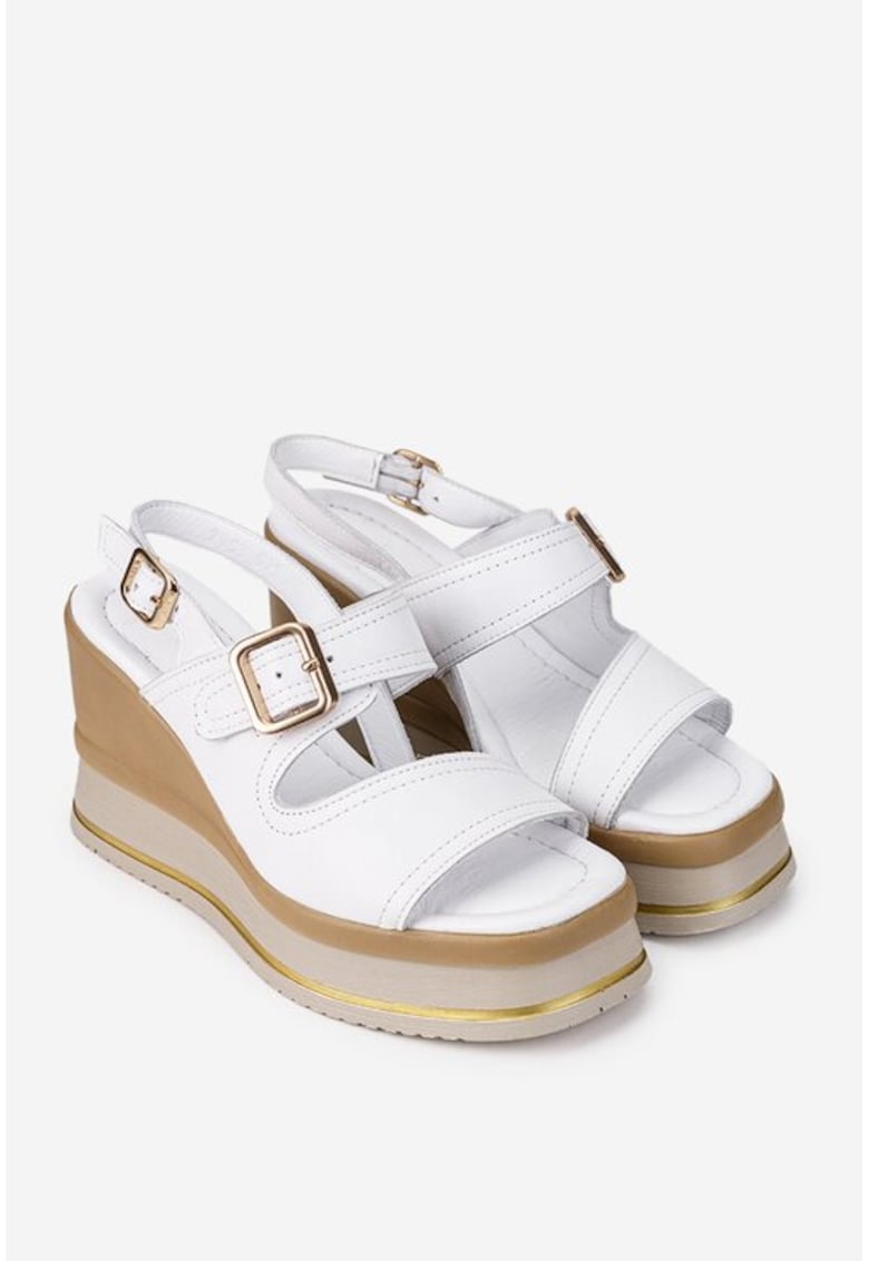Sandale dama din piele alba cu platforma