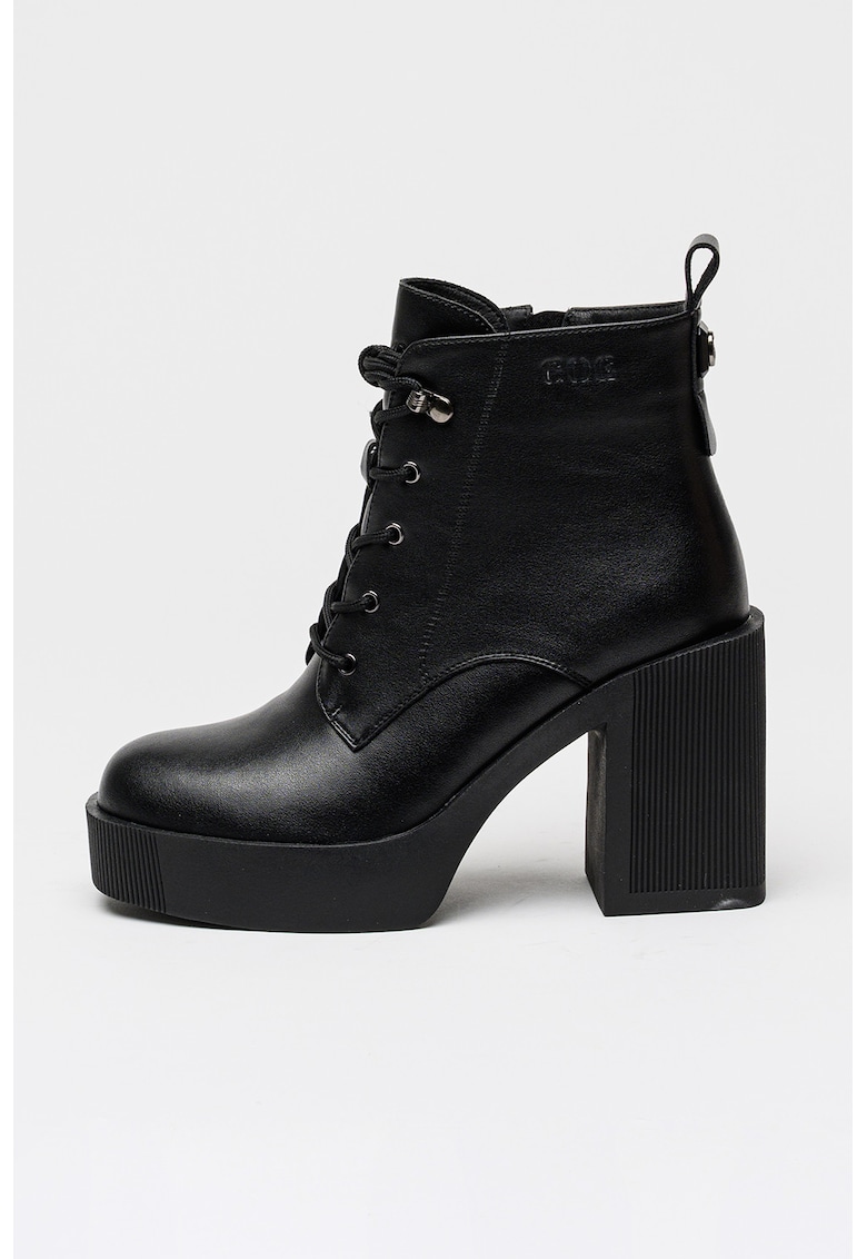 Botine de piele cu toc masiv