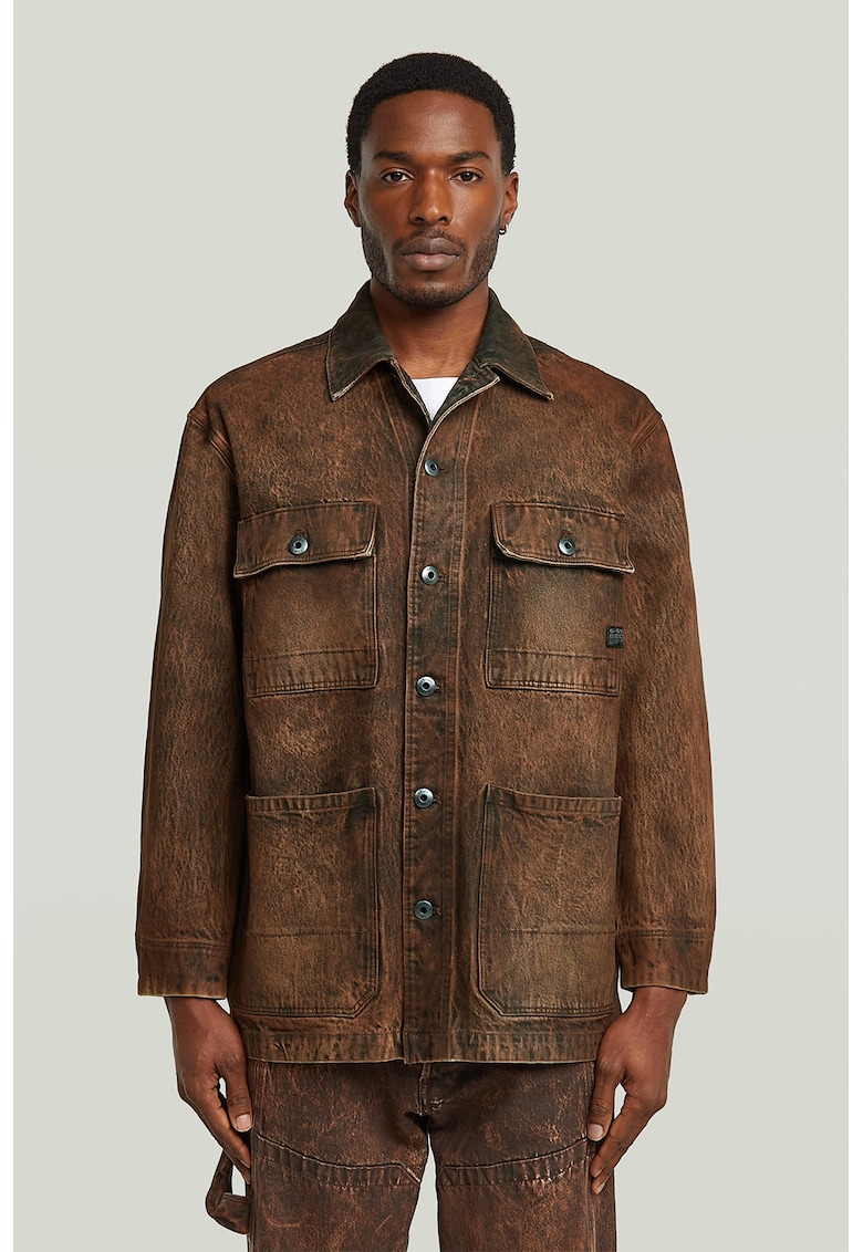 Jacheta din denim cu buzunare frontale Chore - Maro inchis
