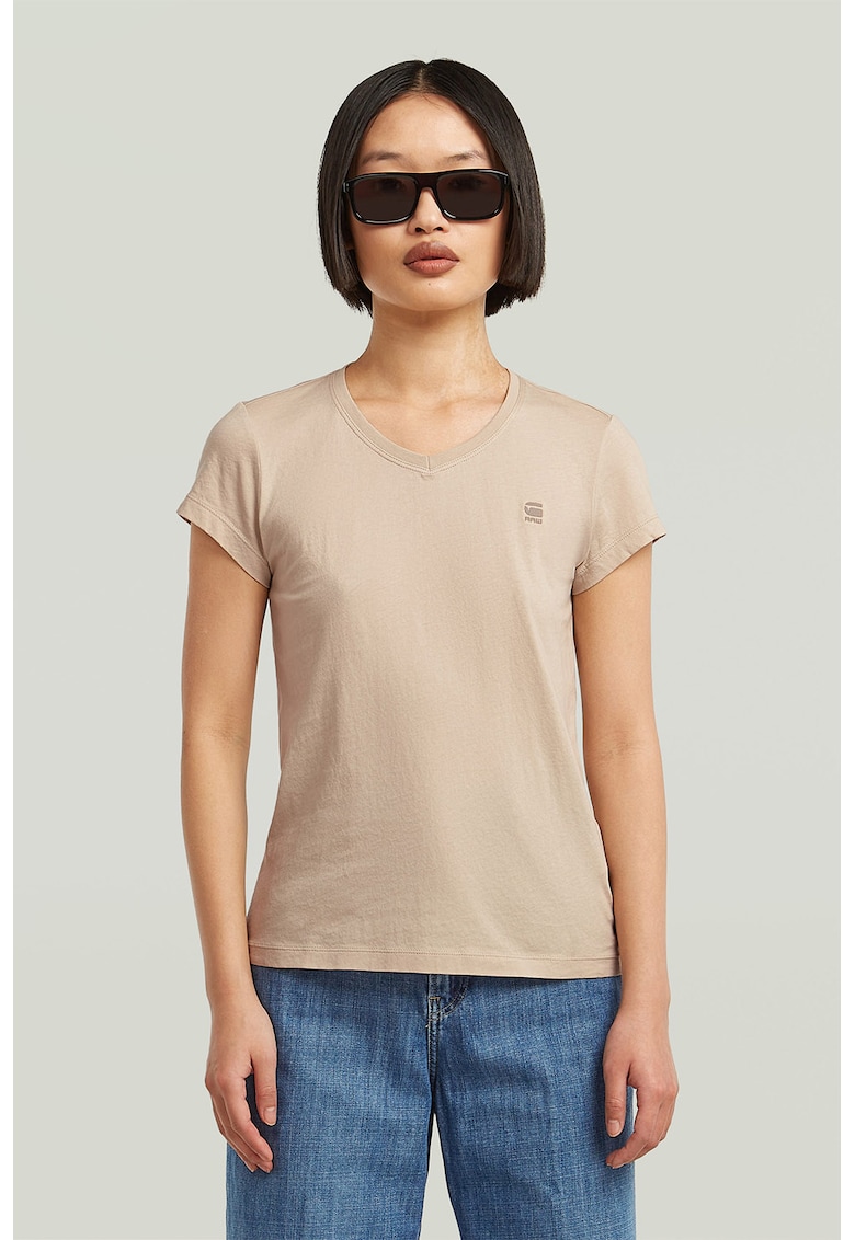 Tricou de bumbac organic cu decolteu in V Eyben - Piersica
