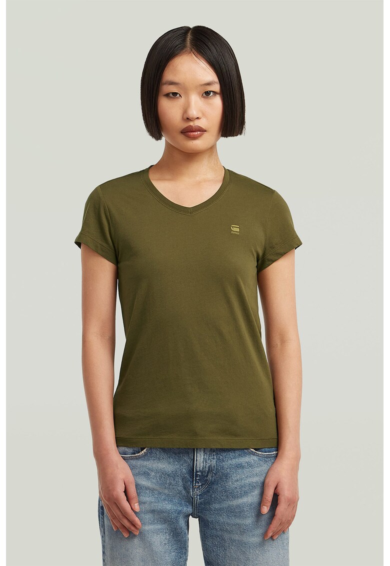 Tricou de bumbac organic cu decolteu in V Eyben - Verde masliniu