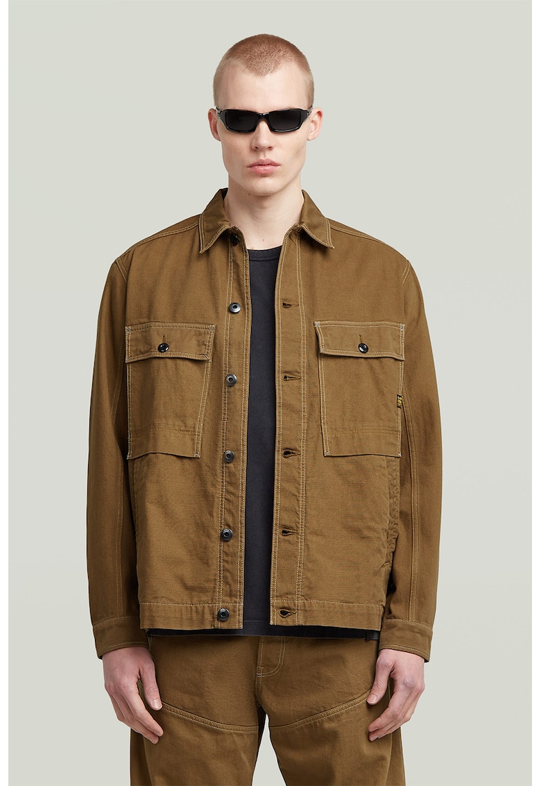 Jacheta-camasa din denim cu buzunare supradimensionate pe piept