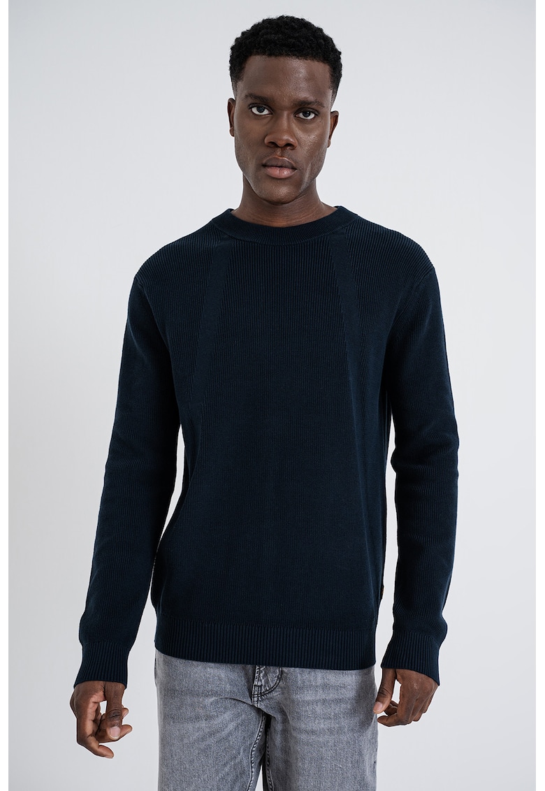 Pulover tricotat din bumbac organic cu decolteu la baza gatului