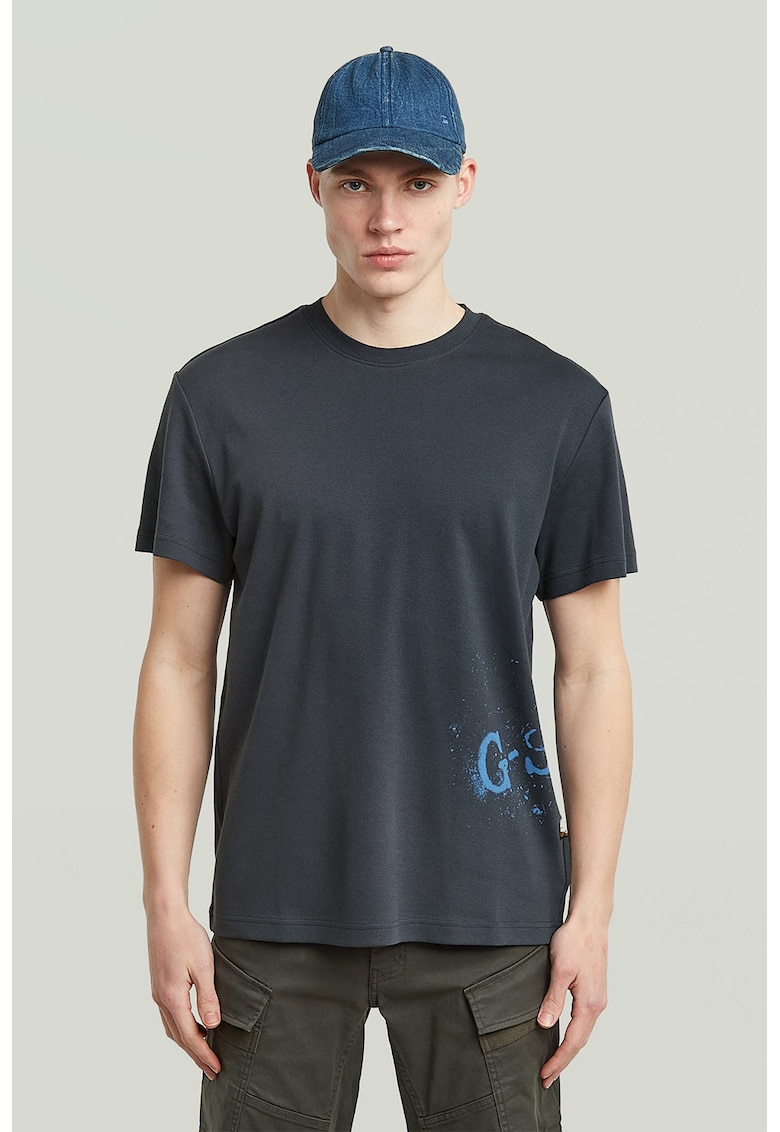 Tricou din bumbac organic cu imprimeu logo - Gri carbune/Albastru royal