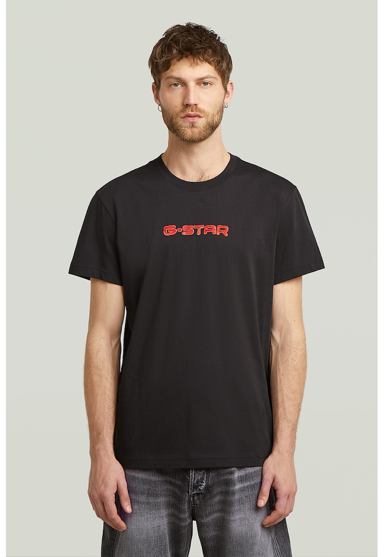 Tricou din bumbac organic cu imprimeu logo - Coral/Negru stins