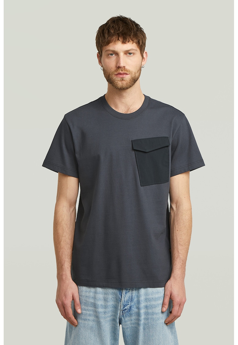 Tricou regular fit cu buzunar pe piept - Albastru prafuit