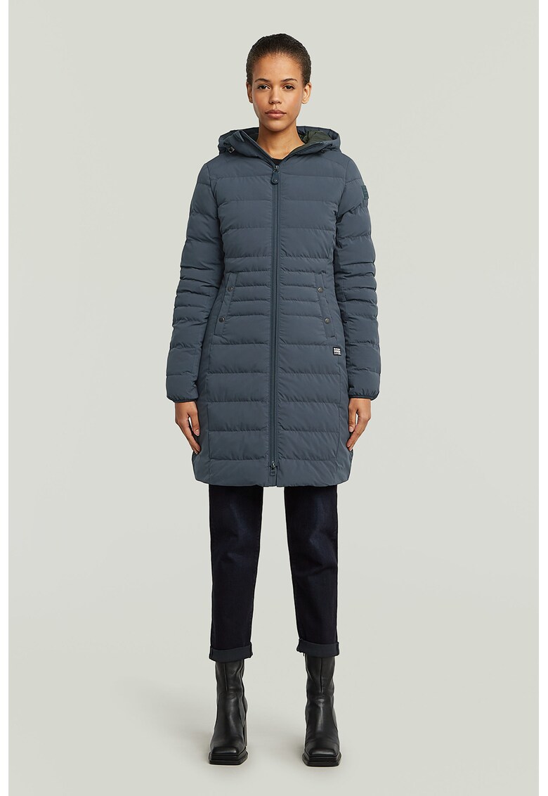 Geaca cu gluga si aspect matlasat - Albastru prafuit