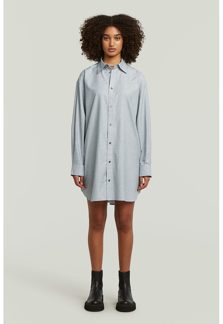 Rochie-camasa din amestec de bumbac organic - Albastru prafuit