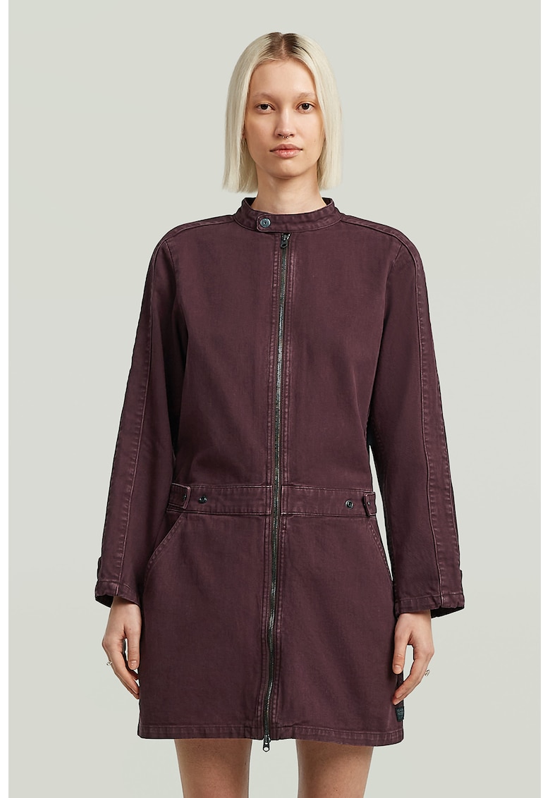 Rochie din denim cu fermoar si maneci lungi