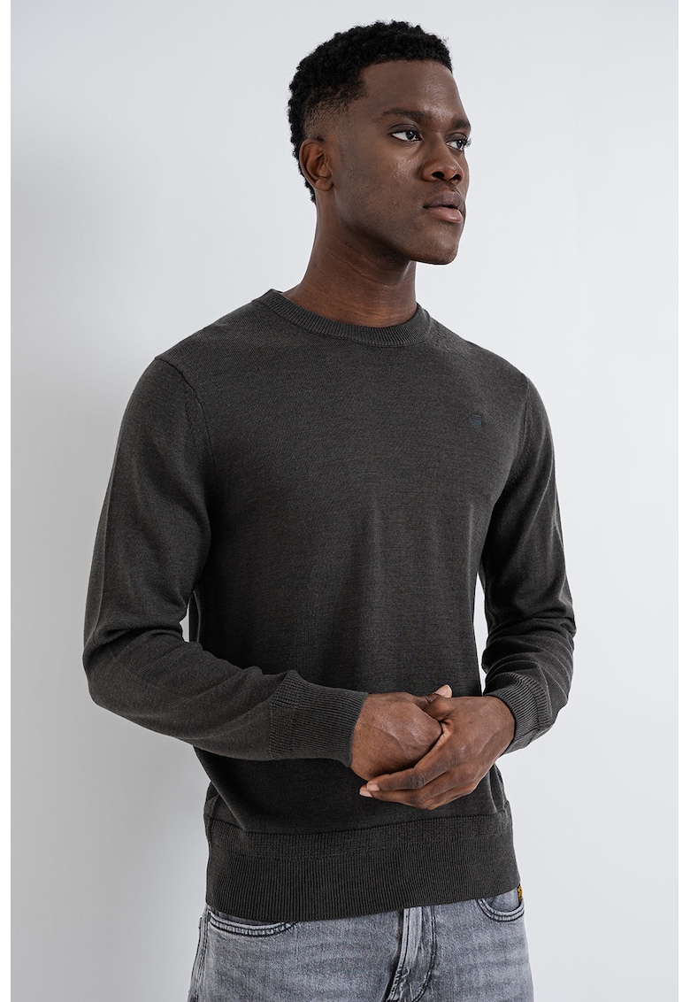 Pulover din lana Merinos cu model uni Premium Core