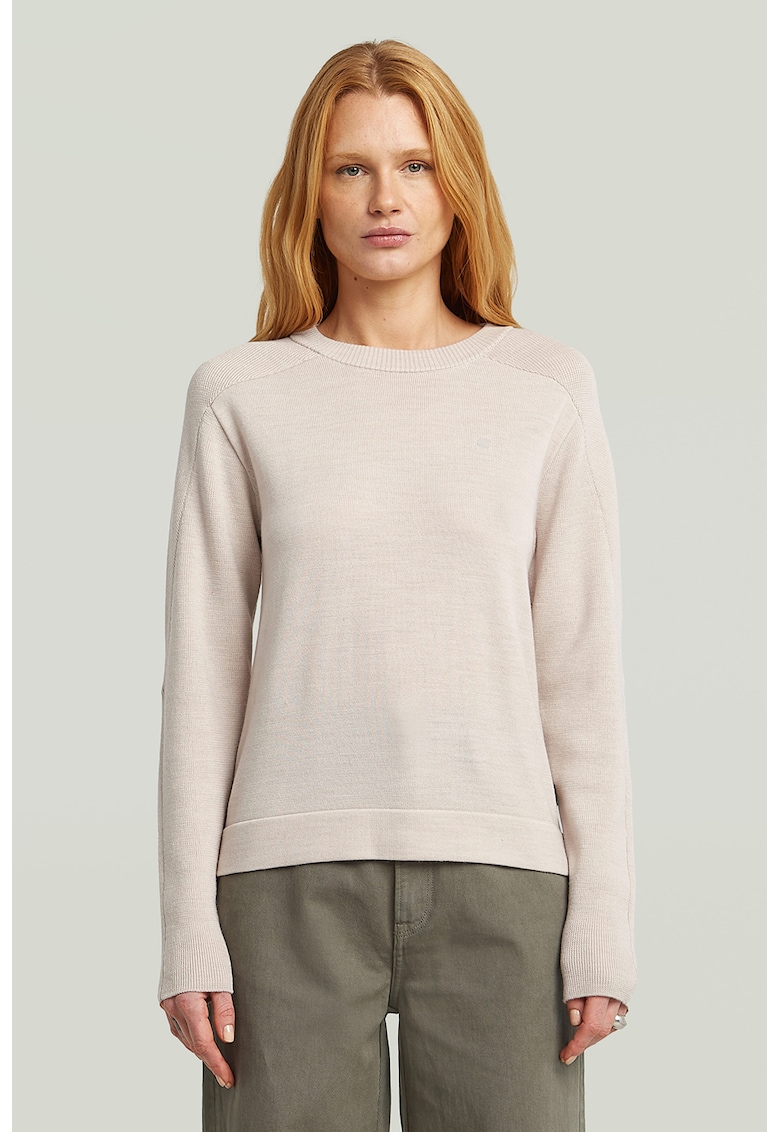 Pulover tricotat din lana cu model uni si guler rotund