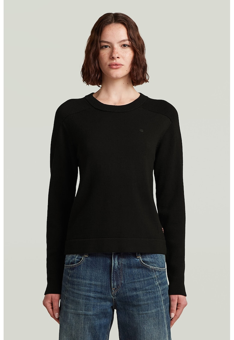 Pulover tricotat din lana cu model uni si guler rotund