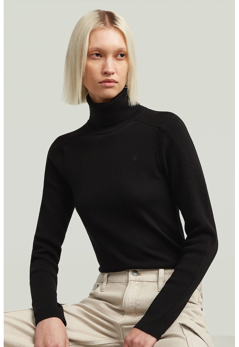 Pulover slim fit din lana cu guler inalt