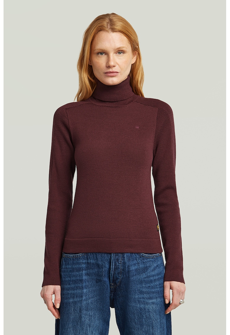 Pulover slim fit din lana cu guler inalt