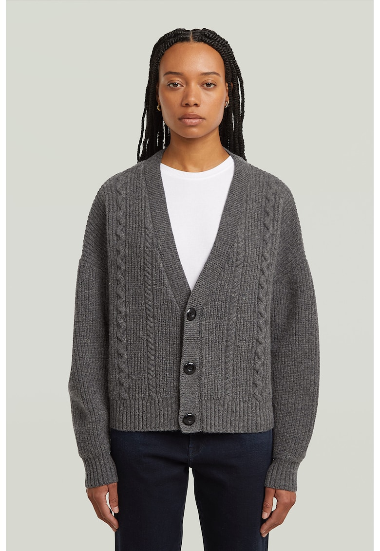 Cardigan din lana cu model torsade - Gri inchis